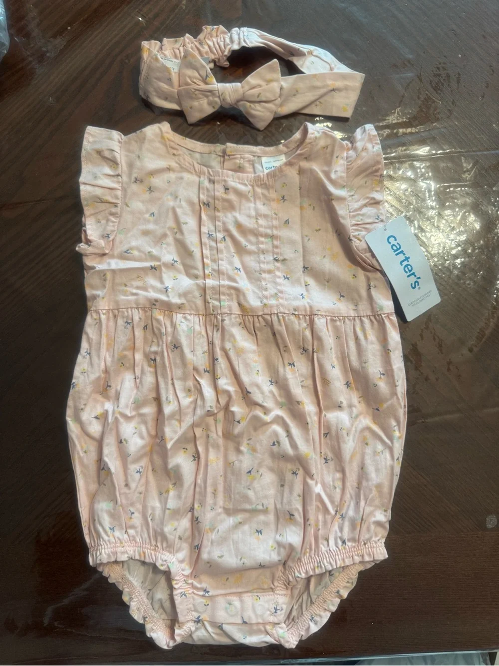 Carter's Peach Floral Baby Romper with Matching Bow